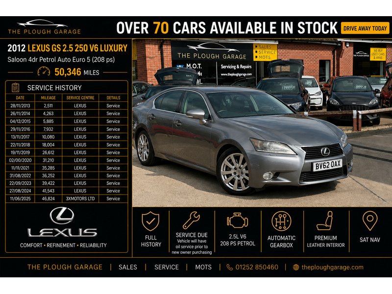 Lexus GS 2.5 250 V6 Luxury Saloon 4dr Petrol Auto Euro 5 (208 ps) - U10004181