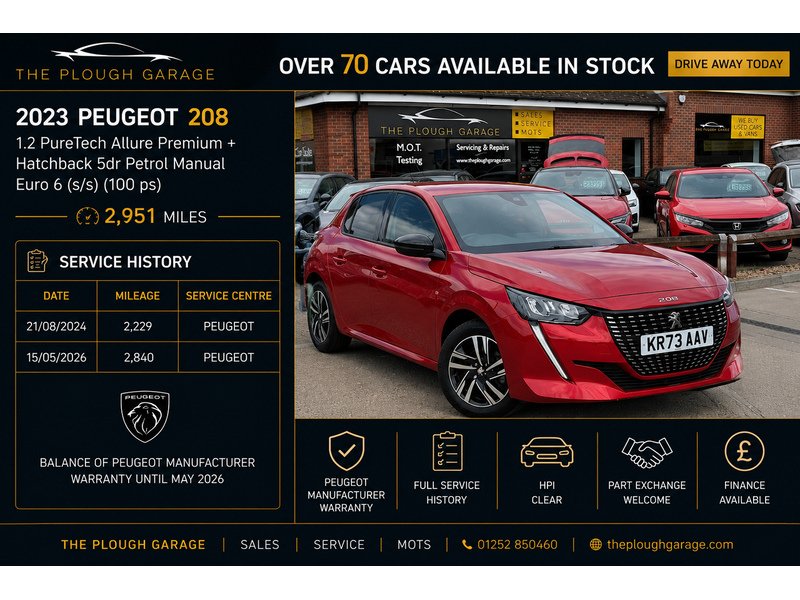 Peugeot 208 1.2 PureTech Allure Premium + Hatchback 5dr Petrol Manual Euro 6 (s/s) (100 ps) - U10004242
