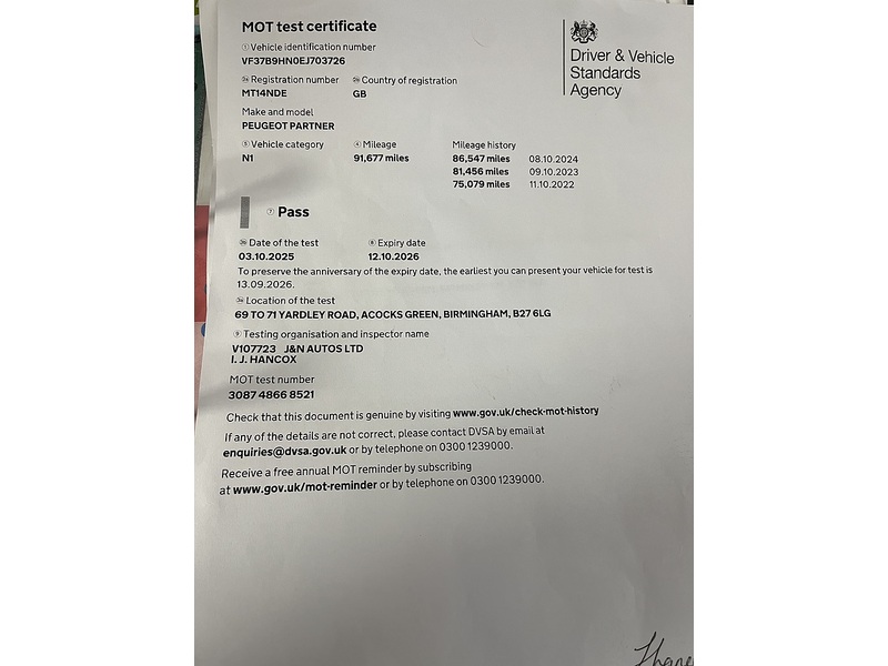 Peugeot 1.6 HDi 625 SE Panel Van 5dr Diesel Manual L1 (133 g/km, 75 bhp)