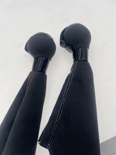 Black Alcantara Shift Knob With Boot Fit DSG Stronic Shift Lever Black and Grey Lines Dust Cover for Image 1
