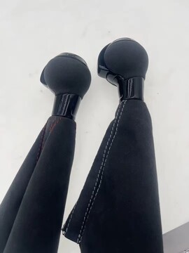 Black Alcantara Shift Knob With Boot Fit DSG Stronic Shift Lever Black and Grey Lines Dust Cover for
