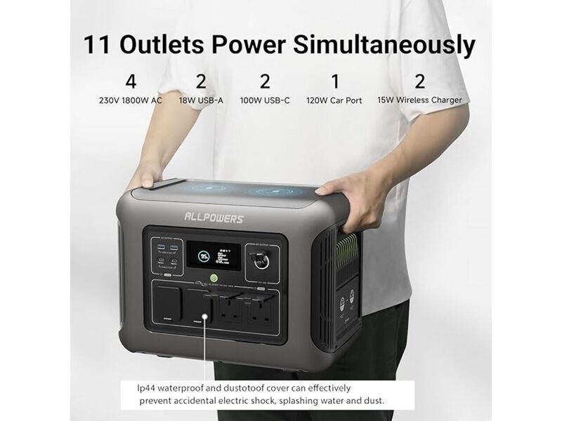 ALLPOWERS R1500 Portable Power Station, 1152Wh LiFePO4 Battery Backup w/ 4 1800W (3000W peak) AC Out Image 2