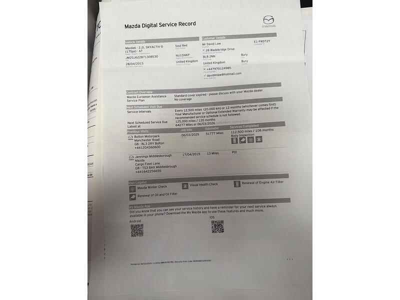 Mazda Mazda6 2.2 SKYACTIV-D Sport Nav Auto Euro 6 (s/s) 4dr - U56