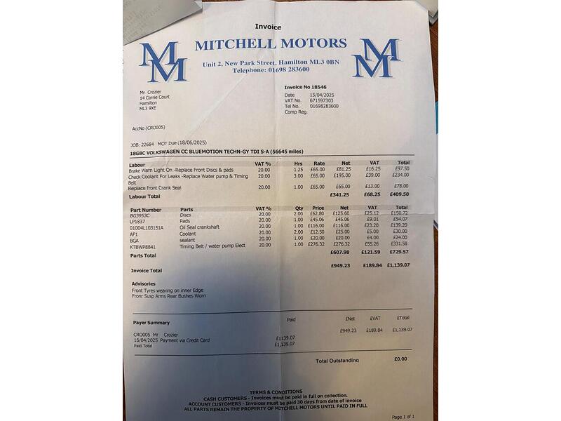 Volkswagen CC 2.0 TDI BlueMotion Tech DSG Euro 6 (s/s) 4dr - U72