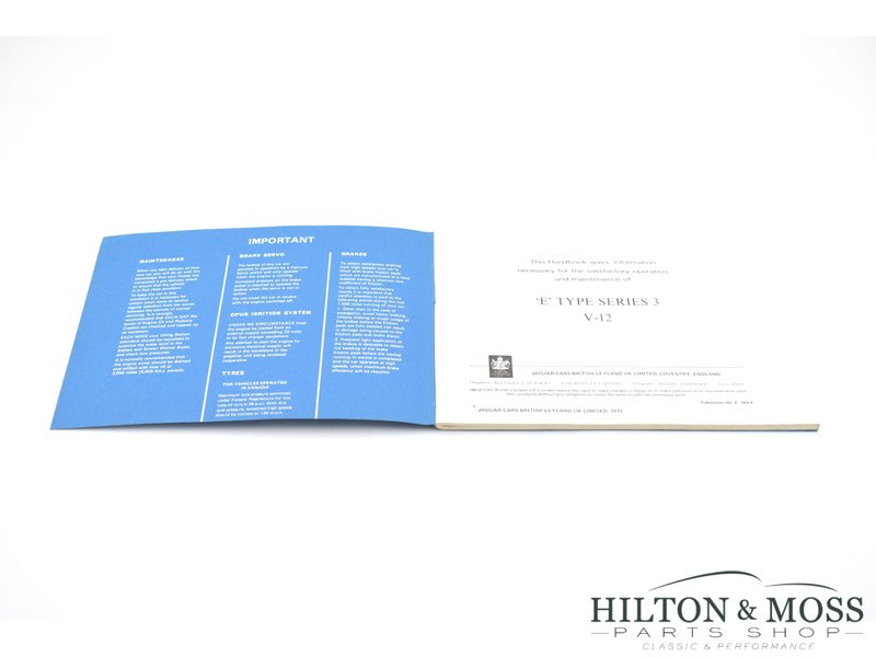 Jaguar E-Type S3 Operation, Maintenance &amp; Service Handbook Image 3