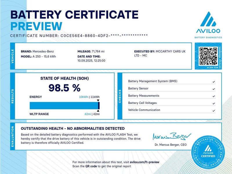 Mercedes-Benz A250E 1.3 15.6KWH AMG LINE HATCHBACK 5DR PETROL PLUG-IN HYBRID AUTO HEATED SEATS SAT NAV BLUETOOTH DAB STEREO REAR CAMERA JUST 1 OWNER 71000 MILES FSH 72-74 Mitcham Road